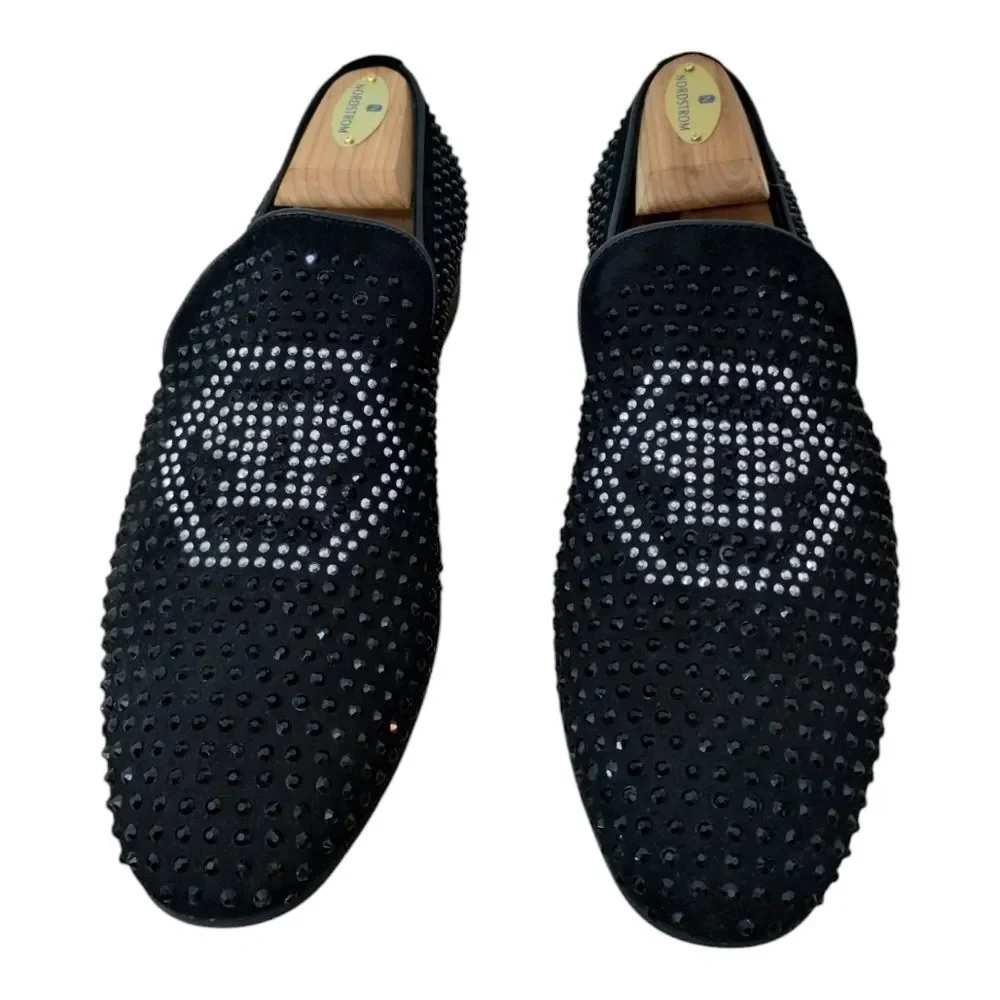 Philipp Plein Men's Studded Leather Slip on‎ Loafers Size 41 Black Embellished